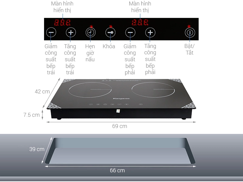 Bếp điện từ đôi Kangroo KG498N