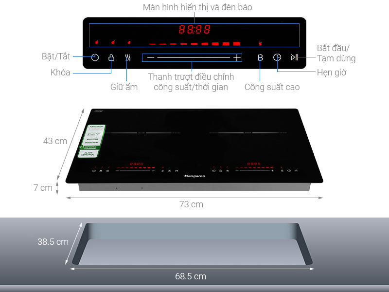 Bếp từ đôi lắp âm Kangaroo KGIC48D1C