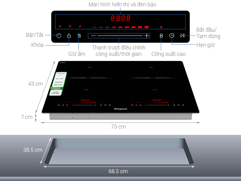 Bếp từ đôi lắp âm Kangaroo KGIC44D1C