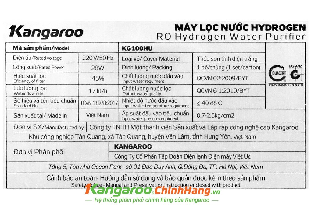 Máy lọc nước Kangaroo Hydrogen KG100HU