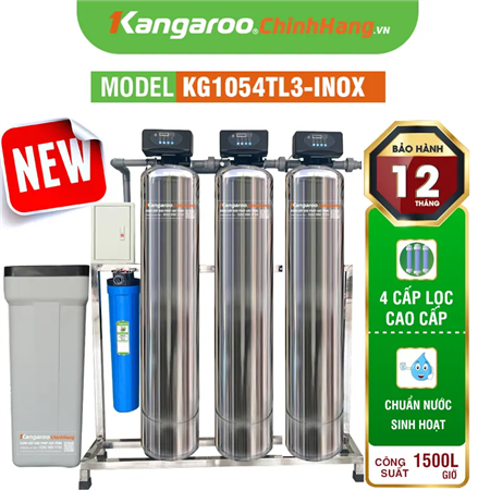 Bộ lọc tổng đầu nguồn gia đình KG1054TL3-INOX, Van tự động, Xử lý Canxi