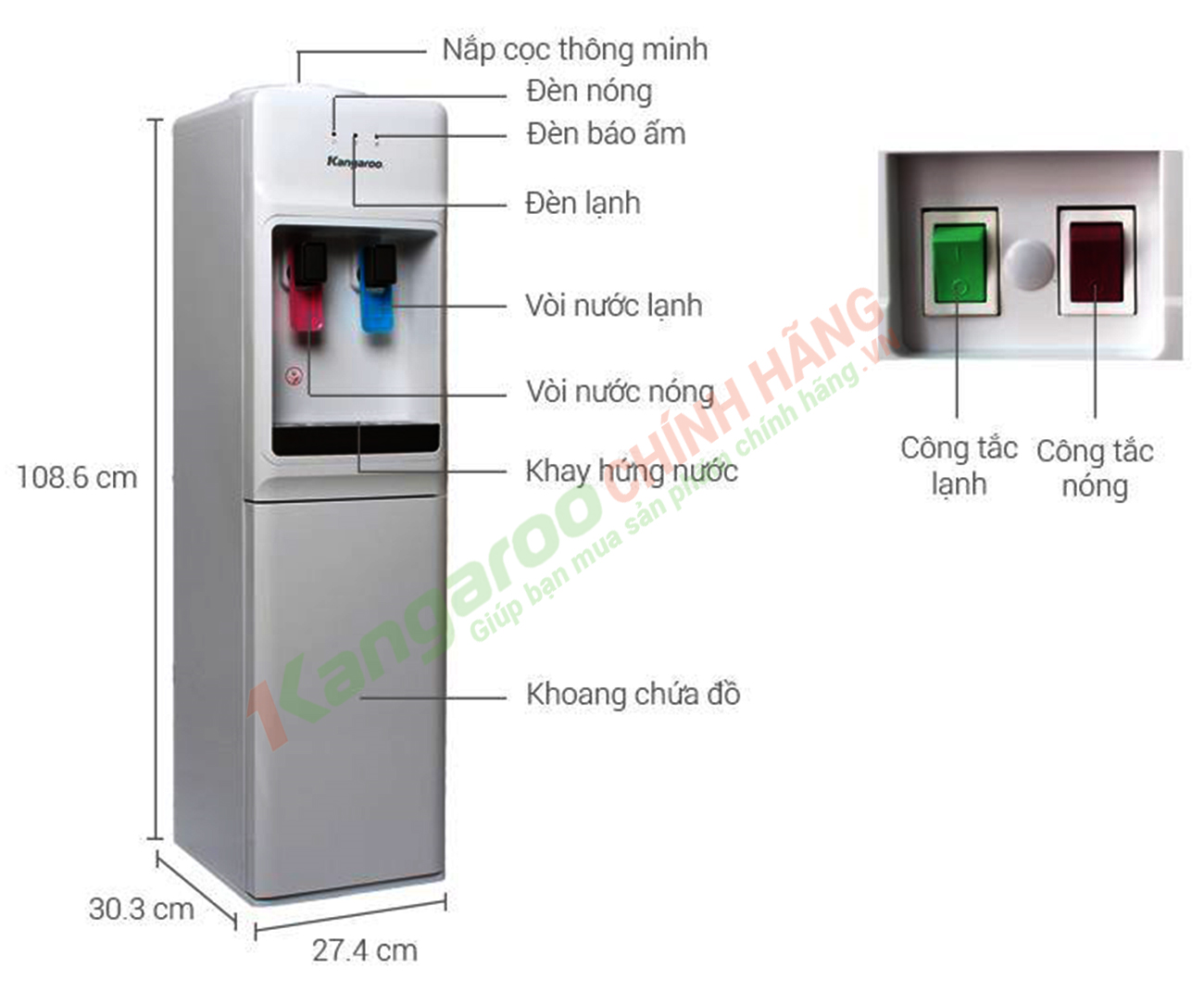 Cây nước nóng lạnh Kangaroo KG31A3