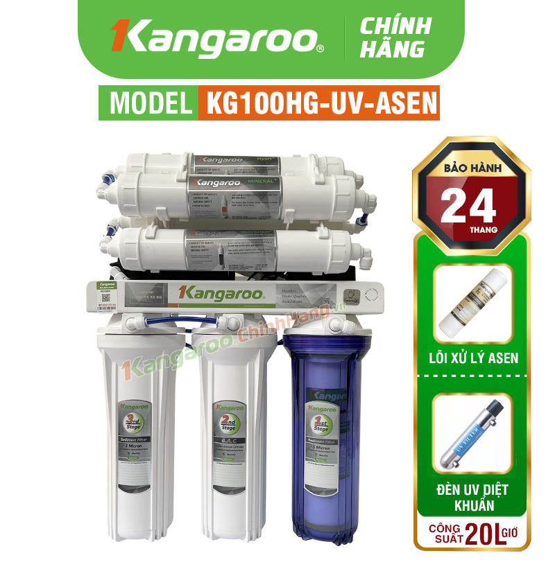 Máy lọc nước Kangaroo Hydrogen KG100HP Tích hợp lõi Asen và Đèn UV