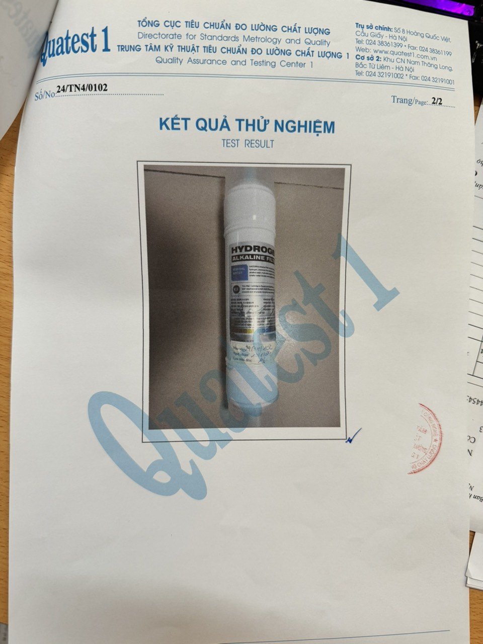 Kết quả kiểm định lõi lọc nước ion kiềm