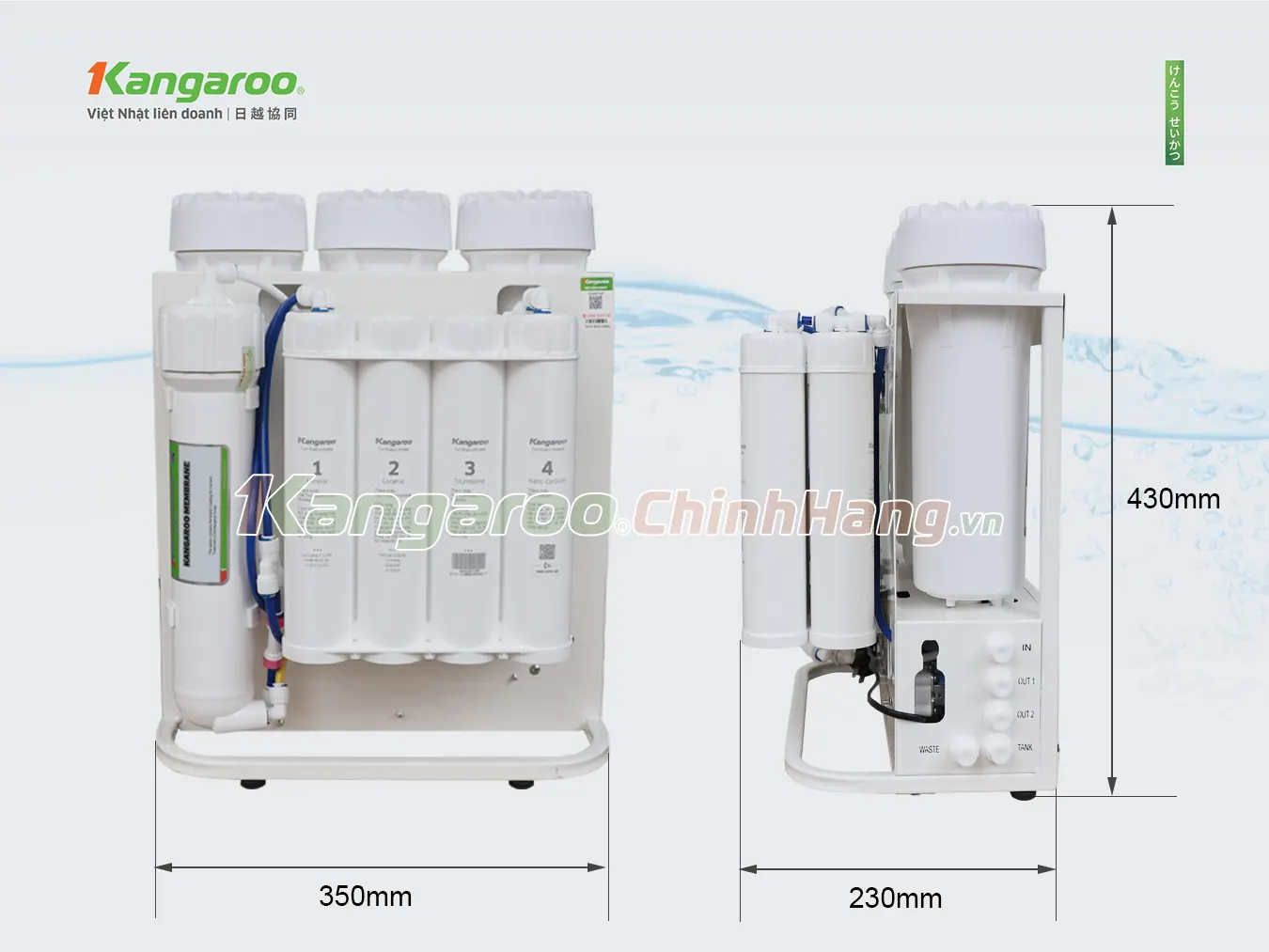 Kích thước máy lọc nước Kangaroo KHHP12K