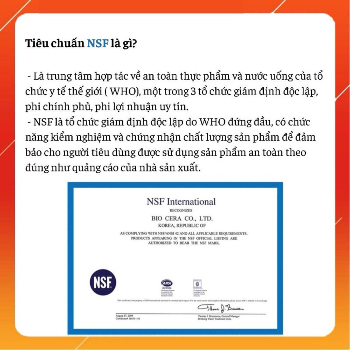 Chứng nhận NSF về chất lượng