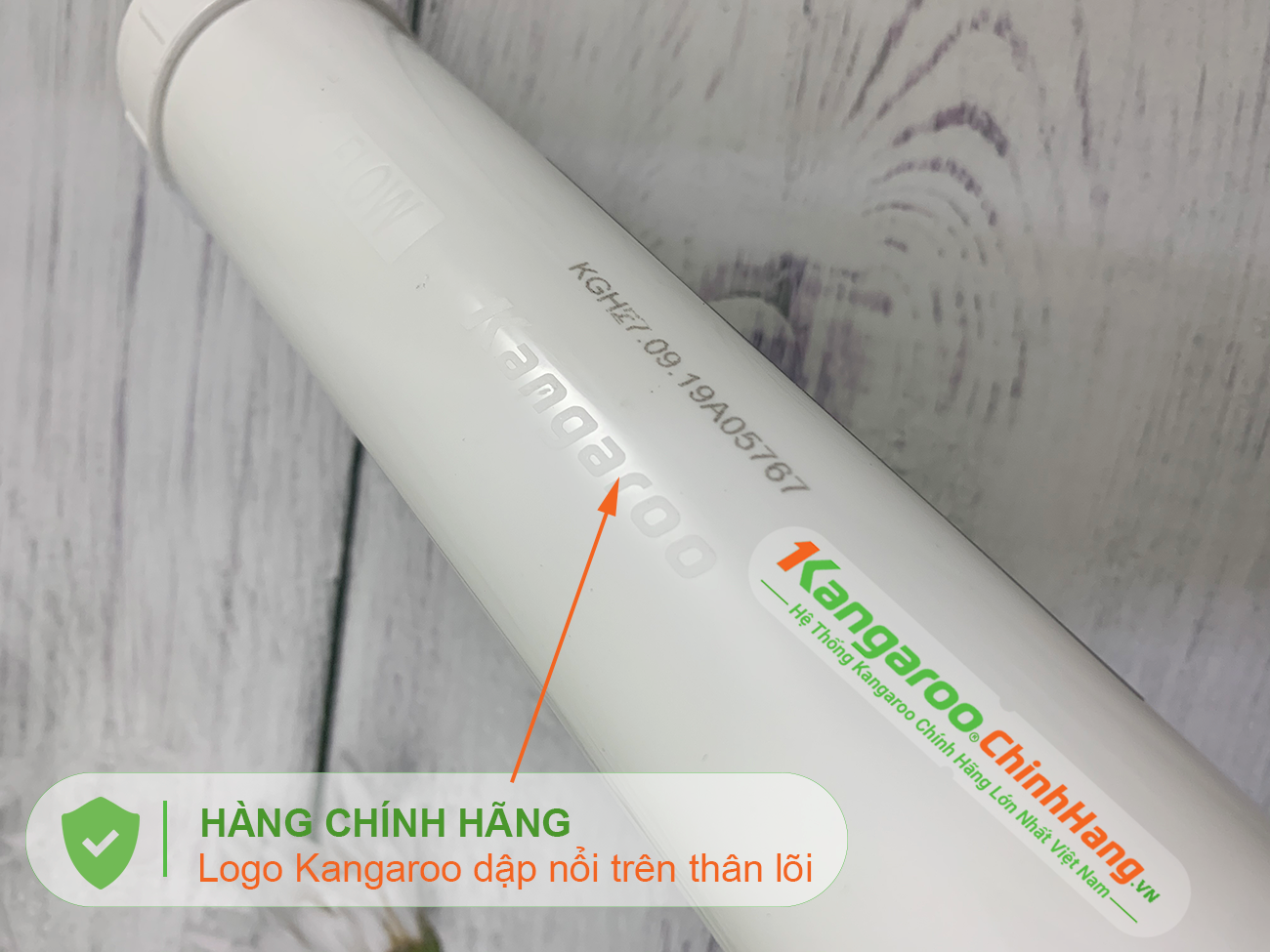 Logo Kangaroo dập nổi trên Lõi lọc nước Kangaroo Hydrogen số 7 HypH+ (HP)