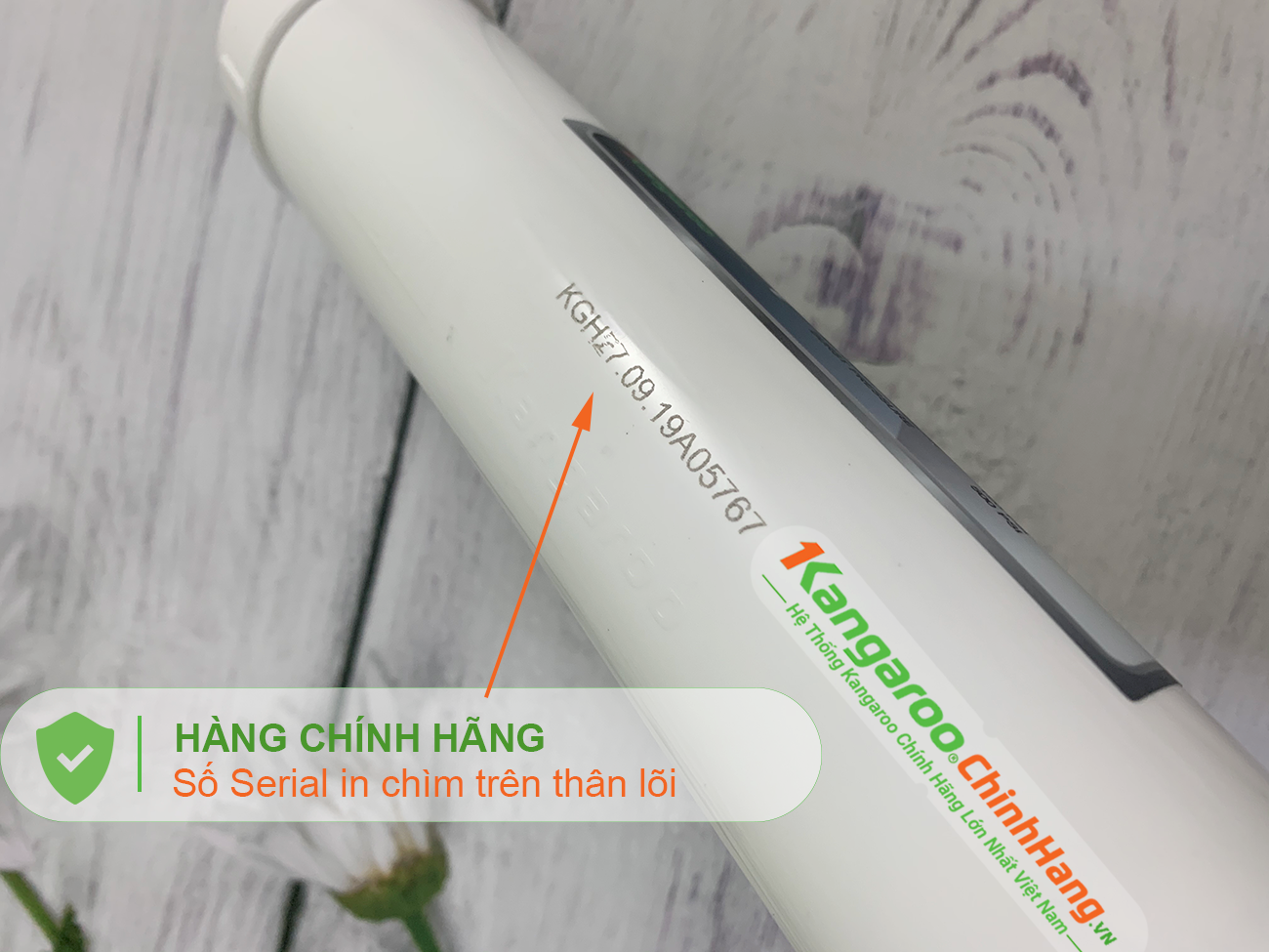 Số Serial in chìm trên Lõi lọc nước Kangaroo Hydrogen số 7 HypH+ (HP)