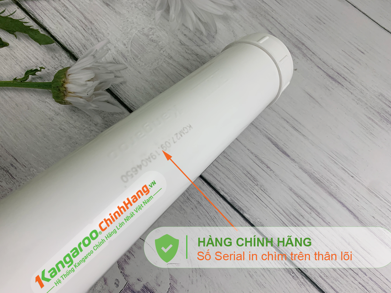 Số serial in chìm trên Lõi lọc nước Kangaroo Hydrogen số 8 Mineral + (HP)