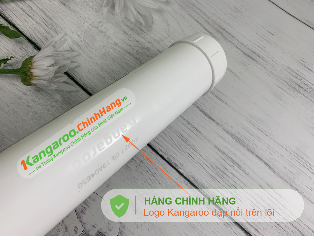 Logo Kangaroo dập nổi trên Lõi lọc nước Kangaroo Hydrogen số 8 Mineral + (HP)