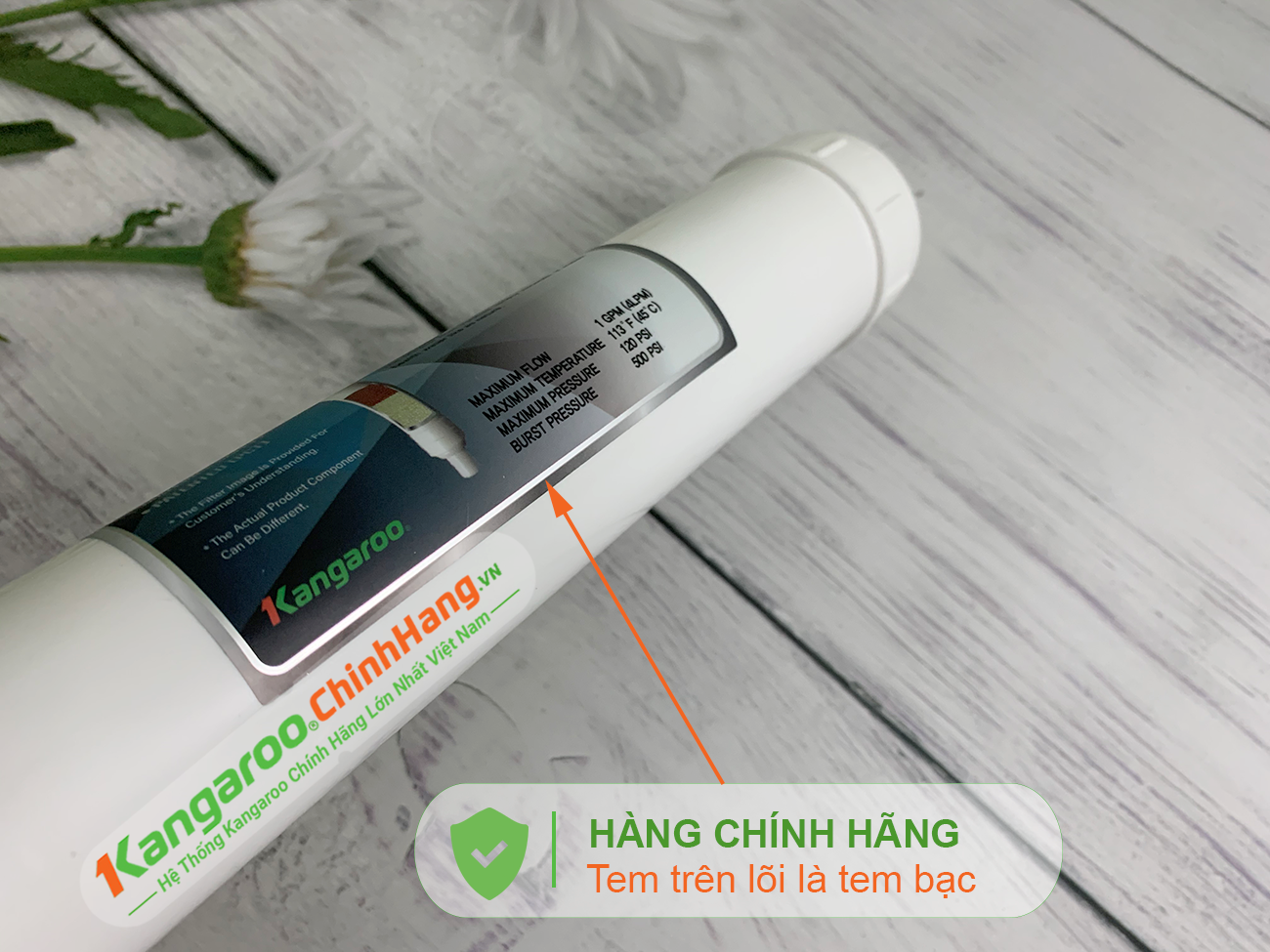 Tem lõi Lõi lọc nước Kangaroo Hydrogen số 8 Mineral + (HP) là tem bạc