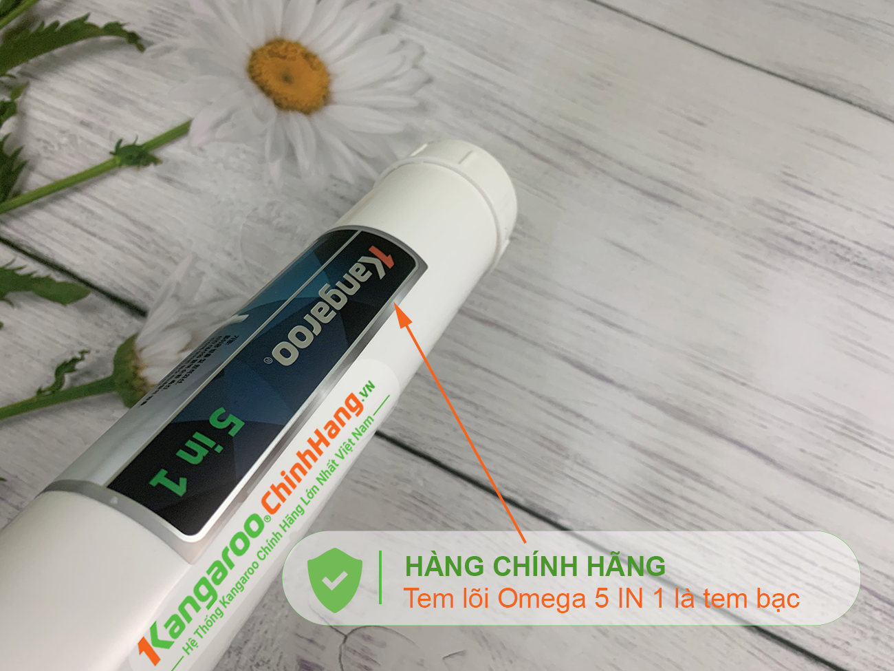 Tem Lõi lọc nước Kangaroo Hydrogen số 10 OMEGA 5 IN 1 (HP) là tem bạc