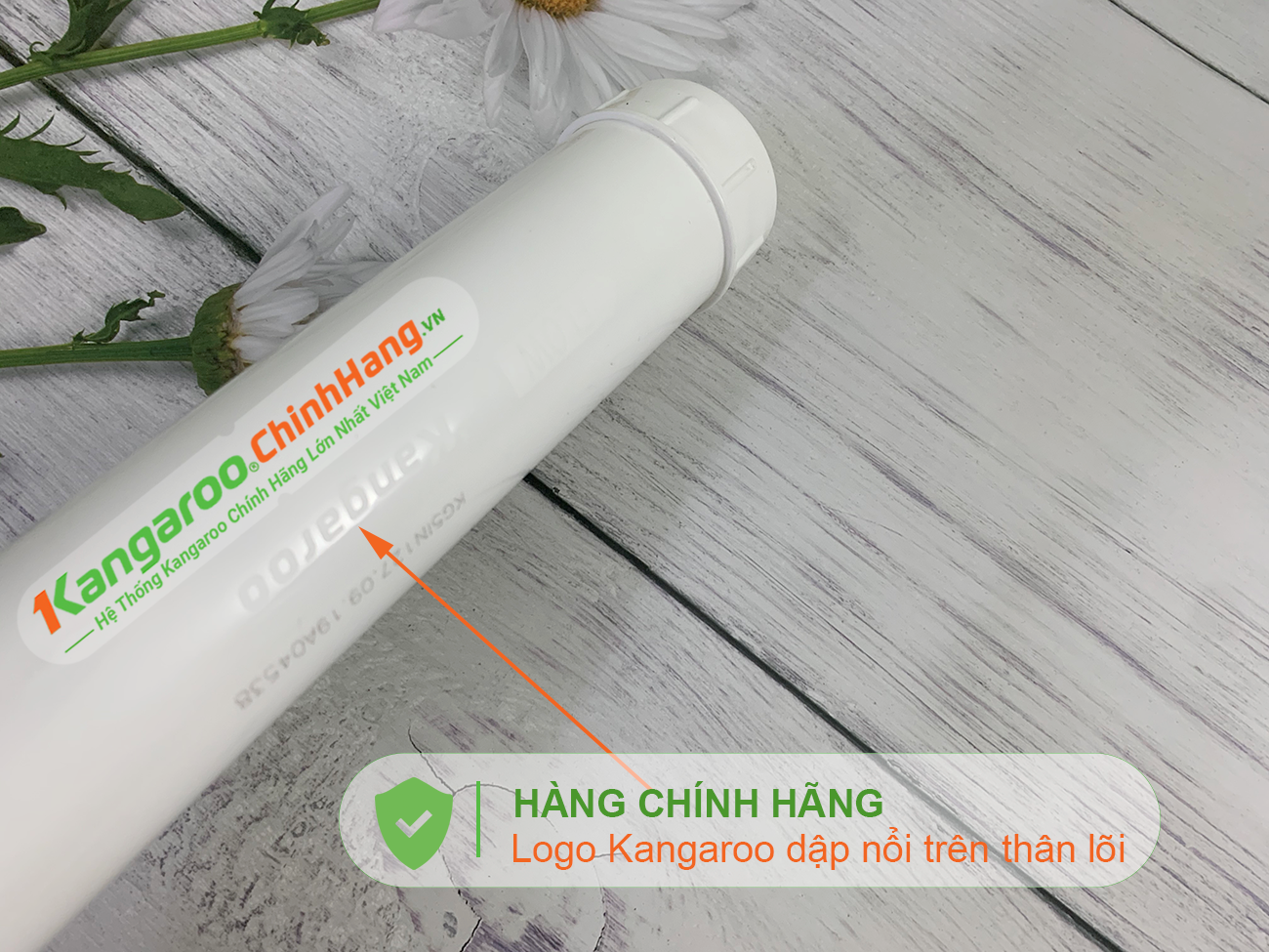 Logo Kangaroo dập nổi trên Lõi lọc nước Kangaroo Hydrogen số 10 OMEGA 5 IN 1 (HP)