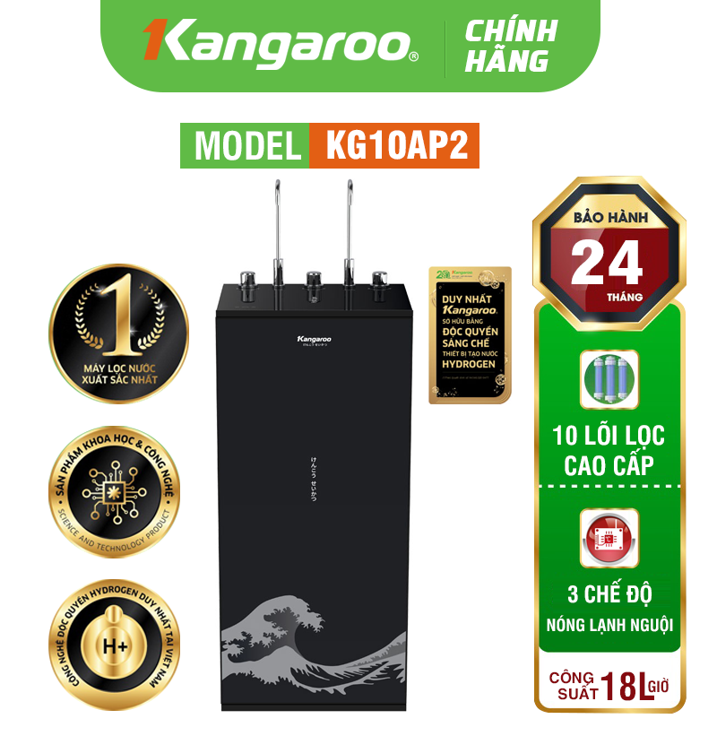Máy lọc nước Kangaroo Hydrogen nóng lạnh KG10AP2 - 10 Lõi, Mẫu 2025