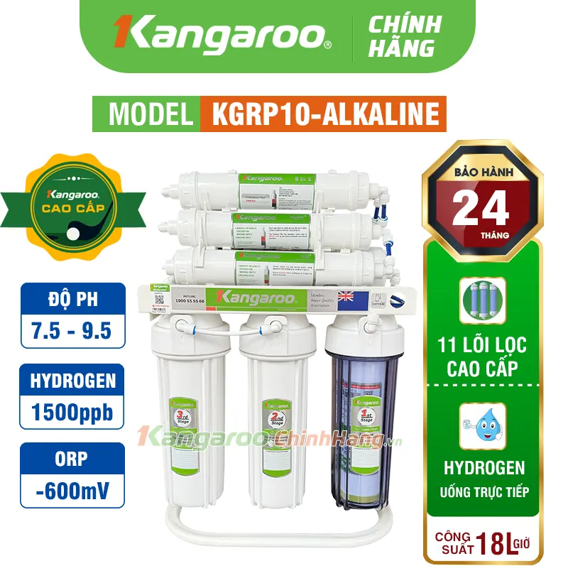 Máy lọc nước Hydrogen ion kiềm Kangaroo KGRP10-ALKALINE 11 lõi lọc