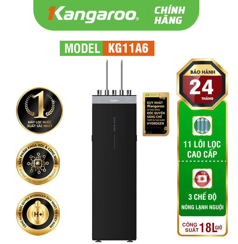 Máy lọc nước Kangaroo Hydrogen nóng lạnh KG11A6 - 11 lõi, Mẫu 2025