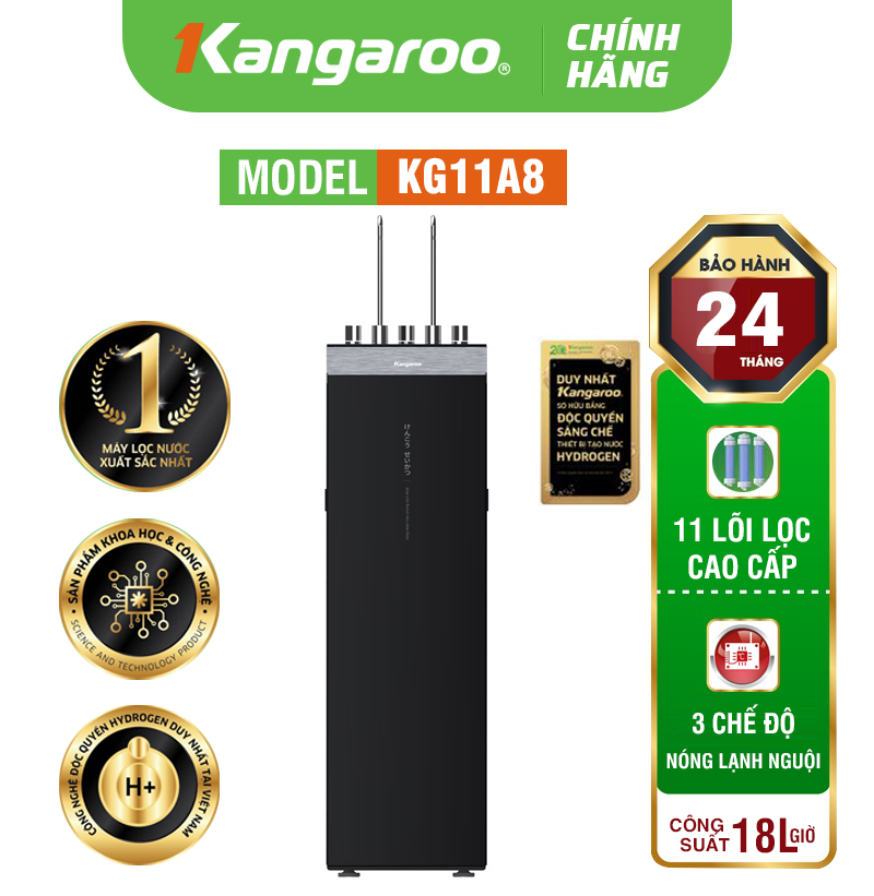 Máy lọc nước Kangaroo Hydrogen nóng lạnh KG11A8 - 11 lõi, Mẫu 2025