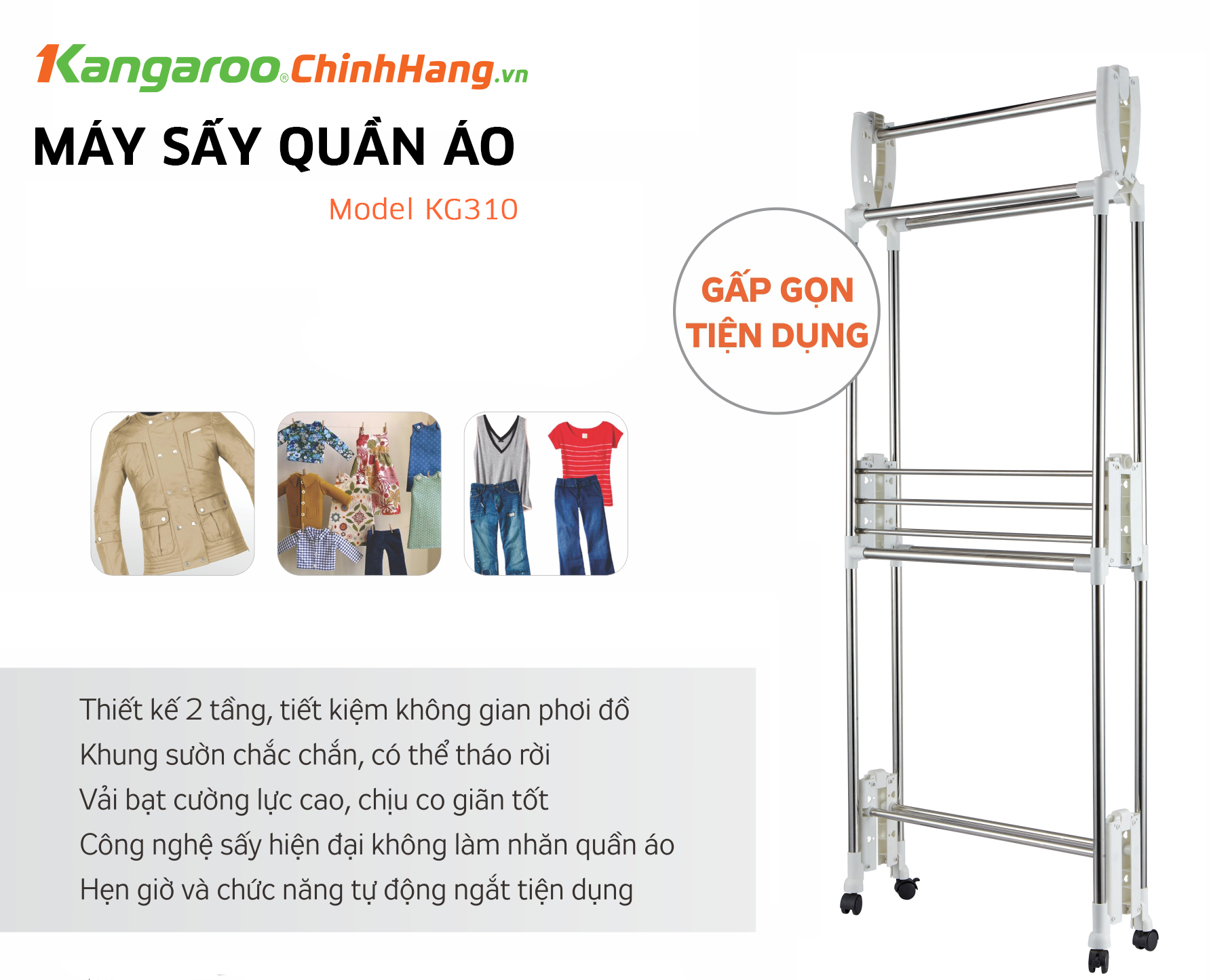 Máy sấy quần áo Kangaroo KG310