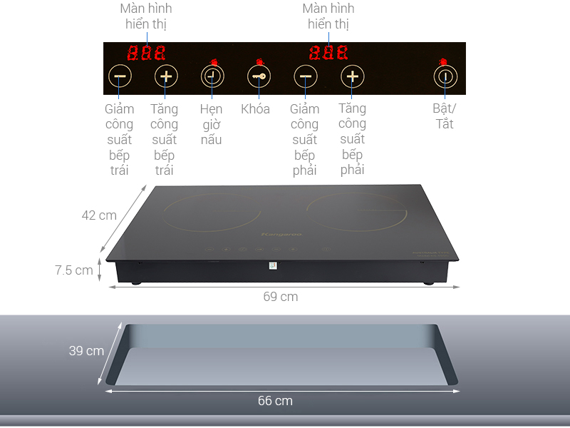 Bếp đôi Điện từ Hồng ngoại Kangaroo KG499N