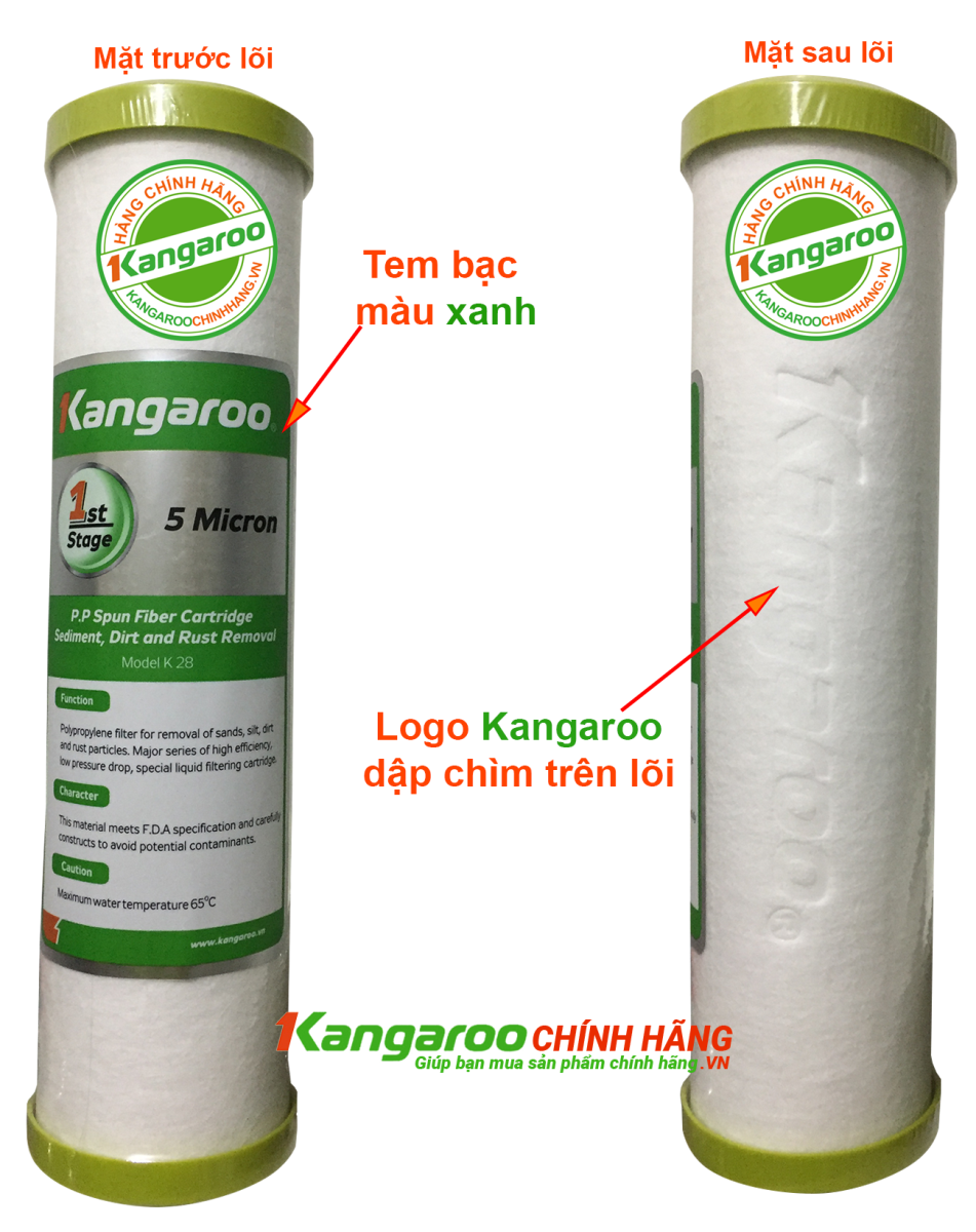Nhận biết lõi lọc nước Kangaroo số 1 chính hãng