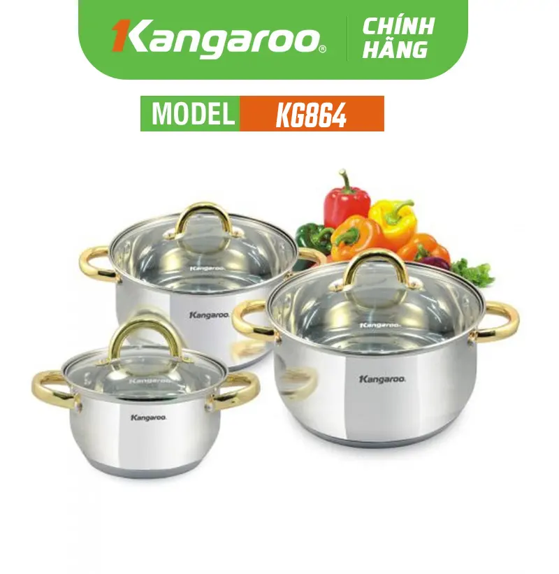 Bộ 3 nồi Inox cao cấp 5 lớp KG864