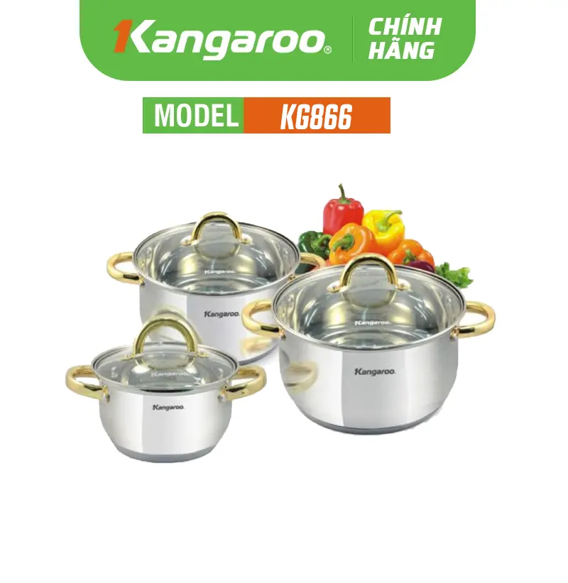 Bộ 3 nồi Inox cao cấp 5 lớp KG866