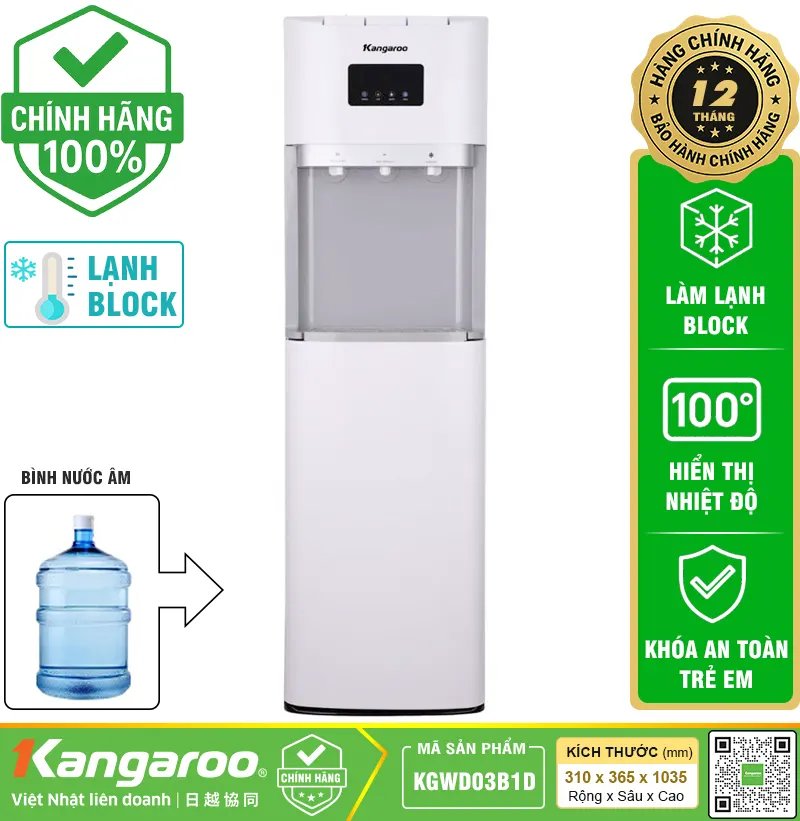 Cây nước nóng lạnh Kangaroo KGWD03B1D - Hút Bình, Mới 2026