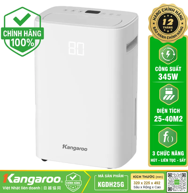 Máy hút ẩm Kangaroo KGDH25G - 25 Lít, Phòng 25 - 40 m2