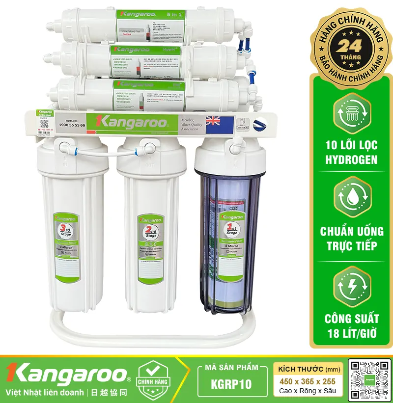 Máy lọc nước Kangaroo Hydrogen KGRP10 - 10 lõi - Mẫu mới 2025